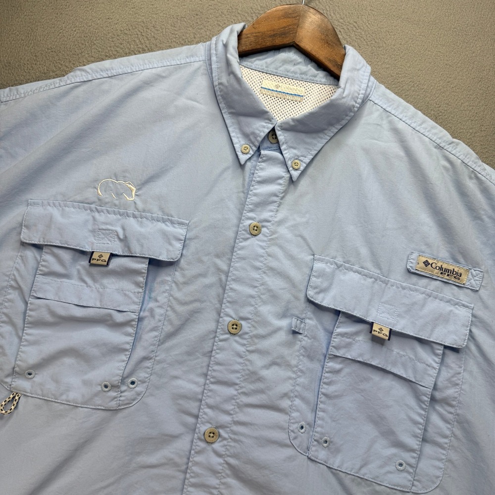 Columbia PFG Bahama II Fishing Shirt Mens XXL Blue Nylon Short Sleeve Utility